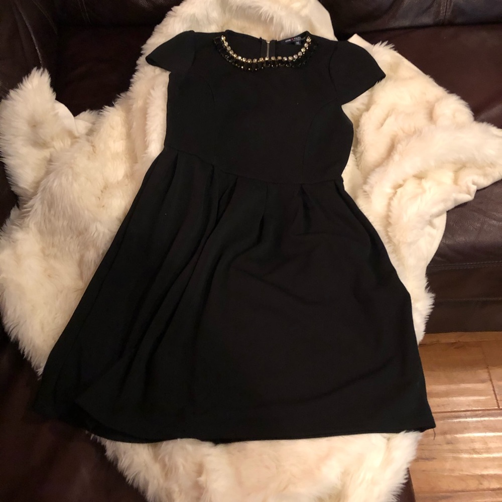 One Heart Clothing Black Dress Embelish Neck Line